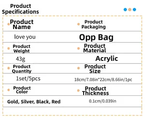 Detailed chart of 1mm acrylic Love You wall stickers showing size and gold color options
