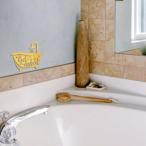Golden acrylic 3D Get Naked bathtub wall sticker for creative bathroom decor