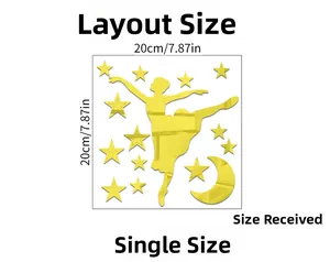 Detailed 20cm layout dimensions of ballerina and moon acrylic mirror wall stickers