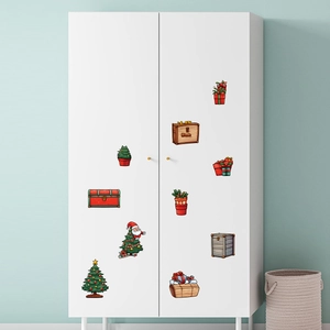 Christmas wall decals with Santa and tree decorations for festive home cabinets