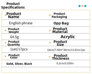 Detailed spec chart for 1mm self-adhesive acrylic mirror wall stickers in three colors