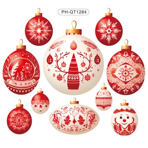 Lot de neuf boules de Noël rouges et beige avec motifs de flocons de neige et de rennes