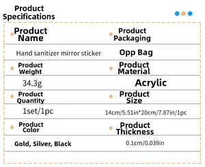 Detailed size specifications for hand sanitizer acrylic mirror wall stickers in 14x20cm