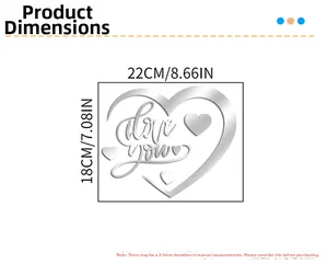 Detail view of 3D acrylic heart mirror wall sticker showing 22x18cm dimensions