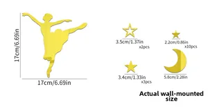 Detailed dimension guide for ballet girl and stars mirror acrylic wall sticker set