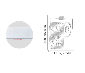 Detail of 1mm mirrored acrylic toilet wall sticker showing dimensions and thickness