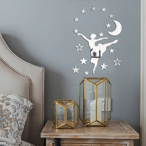 Acrylic Mirror Wall Sticker Set Ballet Girl Star Moon Home Decor For Bedroom Living Room Waterproof Diy Art Wall Decal