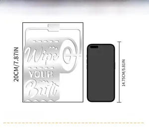 Detailed scale view of 20cm acrylic Wipe Your Butt restroom wall sign next to a smartphone