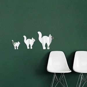Stickers Muraux Chat Miroir 3D en Acrylique Silhouettes d'Animaux Mignons Autocollants DIY Modernes Décoration Murale Salon Miroir Décalcomanies