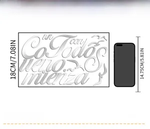 Acrylic mirror wall stickers with Spanish text and birds showing dimensions 18cm height