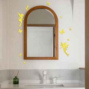3D fairy and butterflies mirror wall decals in yellow acrylic for home decoration