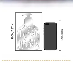 Detail of 20cm acrylic mirror wall sticker showing Always Wash Your Hands text and size