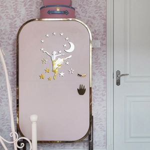 Mirror acrylic ballet dancer with moon and stars wall stickers for room decor