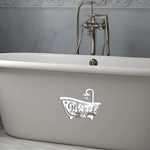 Silver mirror acrylic bathtub wall sticker with Get Naked text for bathroom decor