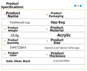 Detailed technical specifications for acrylic toothbrush cup mirror wall decals