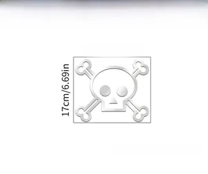 Detail view of mirror acrylic skull and crossbones wall sticker dimensions 20cm x 17cm