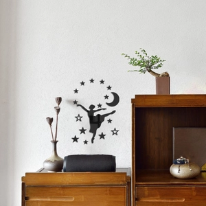 Acrylic ballet dancer wall sticker with stars and moon mirror decor for bedroom