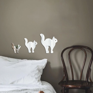 Lot de 3 stickers muraux 3D en acrylique effet miroir motif chat pour décoration intérieure
