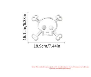 Silver skull mirror wall sticker dimensions 18.9cm width and 16.1cm height diagram