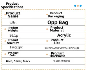 Detailed specifications chart for acrylic toilet mirror wall stickers in various colors