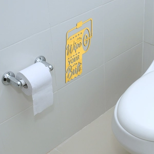 Golden acrylic mirror wall sticker with Wipe YOUR Butt funny text for bathroom decor