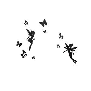 Black mirror acrylic wall stickers set featuring elegant fairies and butterflies silhouettes
