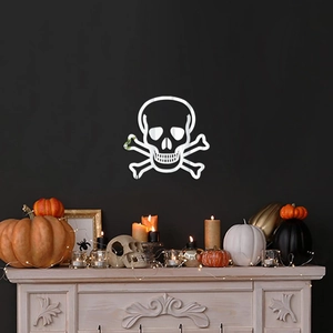 White skeleton acrylic wall sticker for Halloween decor on fireplace background