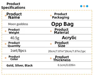 Technical specifications for Moon Goddess 1mm acrylic wall stickers in gold silver and black