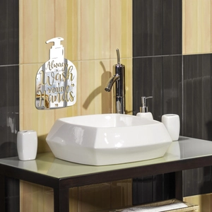 Detailed mirror acrylic wall sticker with Always Wash Your Hands text for bathroom decor