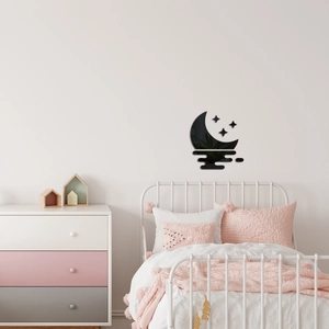 Minimalistische schwarze Acryl-Wandaufkleber Mond und Sterne in einem Kinderzimmer