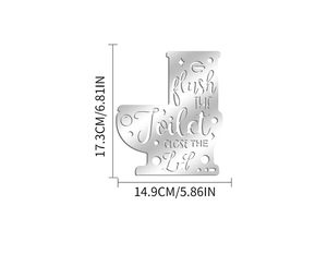 Mirror acrylic toilet sign decal showing dimensions and flush instruction text