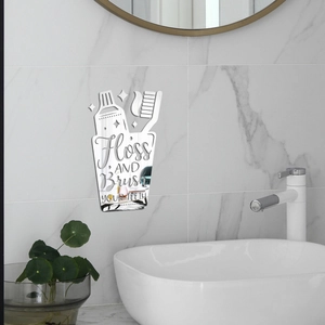 Acrylic Mirror Wall Sticker Floss And Brush Your Teeth Toothbrush Cup Silhouette Bathroom Waterproof Mirror Decoration Decal