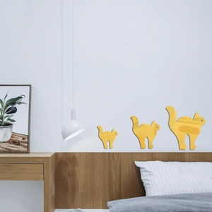 Lot de 3 autocollants muraux chats miroir doré pour décoration murale de chambre
