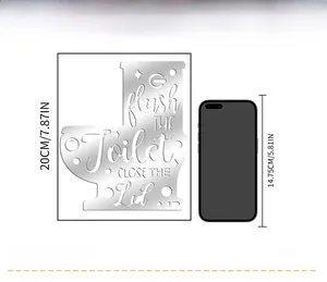 Detail view of 20cm silver acrylic toilet wall sticker with size comparison to a phone