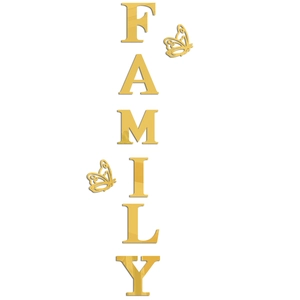Vertical 3D mirrored gold acrylic FAMILY wall decal with decorative butterflies