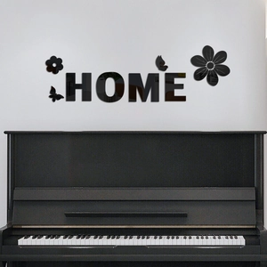 Sticker mural 3D miroir acrylique HOME avec fleurs et papillons pour salon moderne