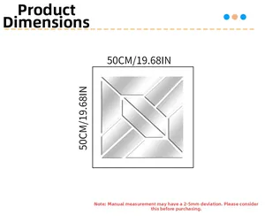 Detailed size chart for geometric acrylic mirror wall sticker with 50cm dimensions
