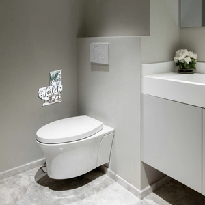 Mirror acrylic toilet wall sticker featuring creative flush the lid quote with leaves