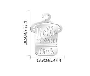Silver acrylic wall decal showing size 18.5x13.9 cm in Hello Sweet Cheeks design