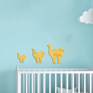 Lot de 3 stickers muraux chat en acrylique doré pour décoration de chambre d'enfant