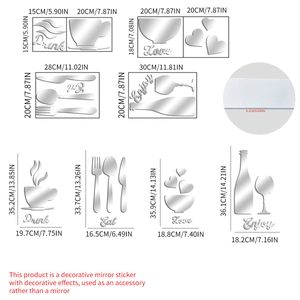 Dimensioni dettagliate degli adesivi murali a specchio in acrilico con motivi da cucina