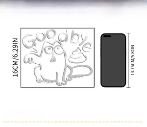Silver reflective cartoon cat wall sticker shown with size reference and mobile phone