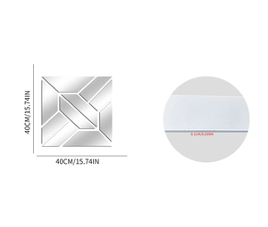Detailed view of 1mm thick acrylic mirror wall sticker set measuring 40x40 cm