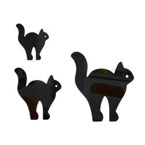 Lot de 3 stickers muraux en miroir acrylique noir avec motifs silhouettes de chats 3D