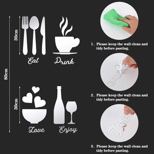 Adesivi murali in acrilico bianco per cucina con motivi di posate, caffè e vino
