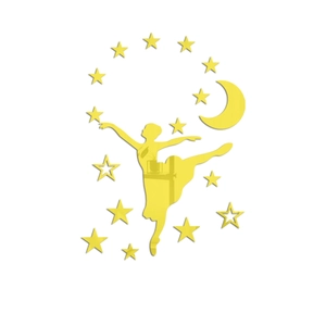 Detail of gold mirror acrylic wall stickers with ballerina silhouette and stars
