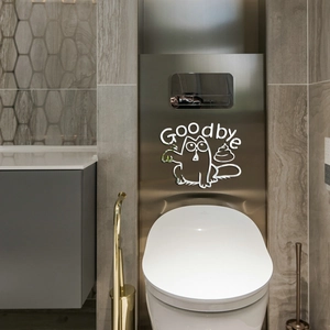 Acrylic Mirror Wall Sticker Funny Cartoon Cat Goodbye Poop Design 3D Waterproof Toilet Decal For Bathroom Home Decor Mural