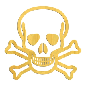 Macro view of a gold skull and crossbones mirror acrylic sticker for party wall decor