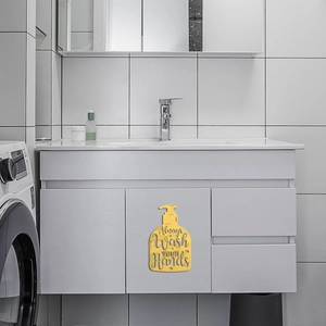 Detail of gold acrylic washroom wall sticker with Always Wash Your Hands lettering