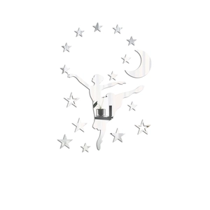 Detailed mirror acrylic wall sticker set featuring ballet girl moon and stars decor